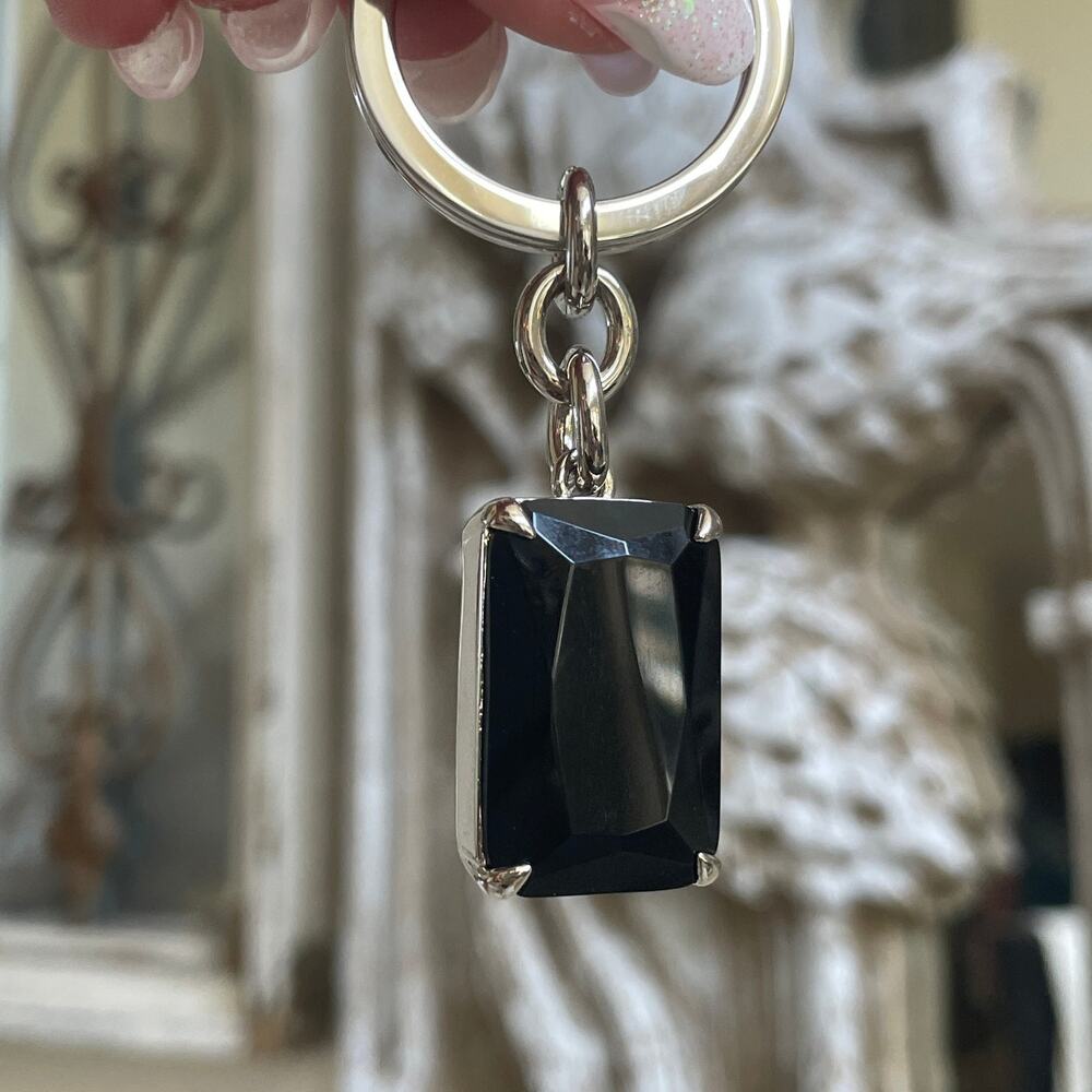 RARE Coach Black Lucite Gem Charm Keychain | Y2K Crystal Fob NWOT